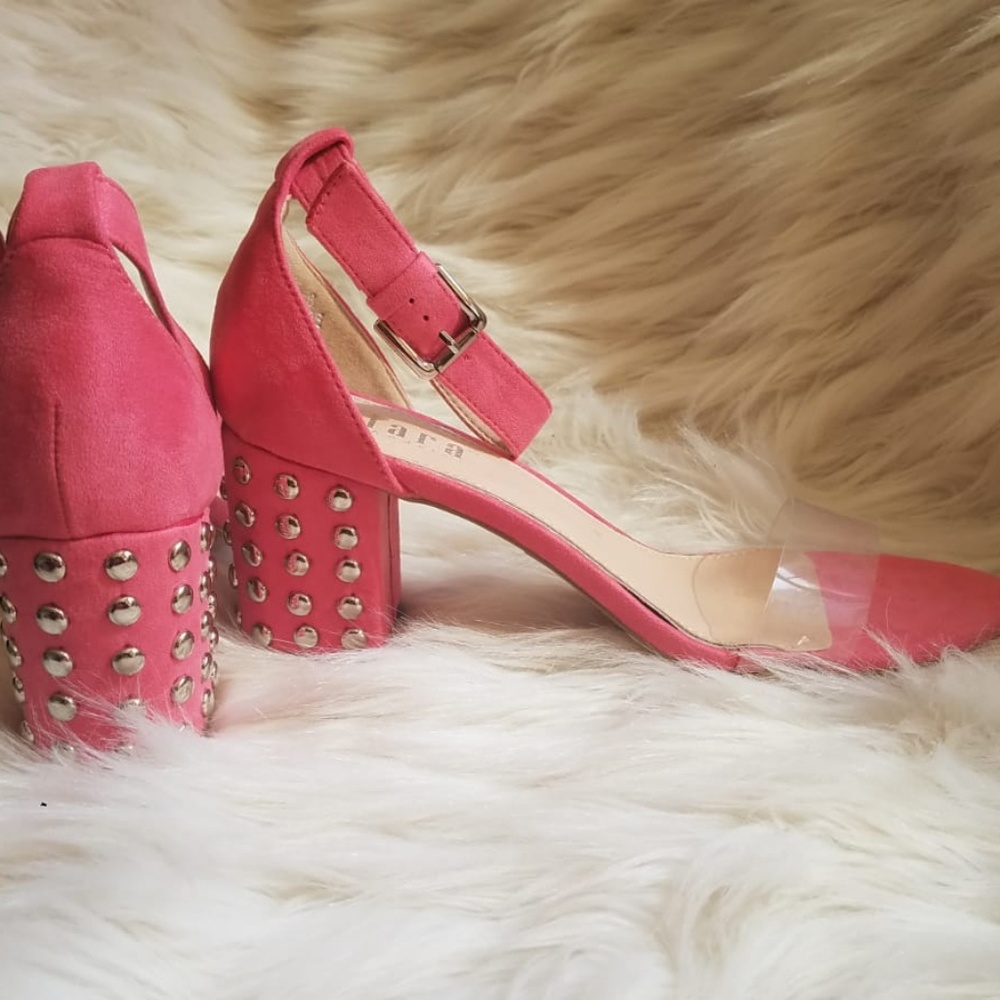Pink Suede Clear Strap Sandals